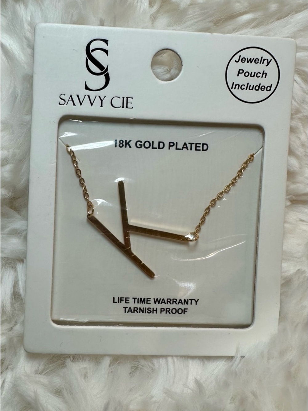 NIB Savvy Cie Initial K Necklace 18K Gold Plated Tarnish Proof